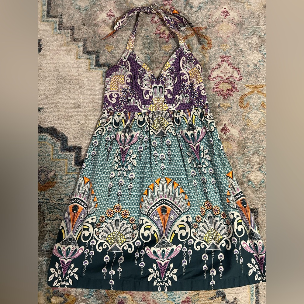 Express Pattern Halter Dress with Ties